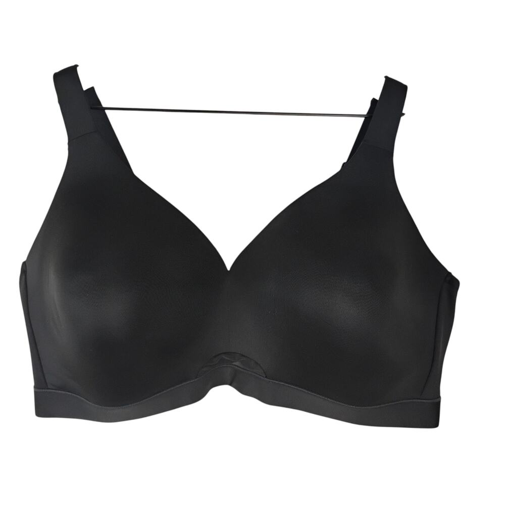 Cacique 46DD Lightly Lined No Wire Black Bra Mesh Insert Plus Support Comfort